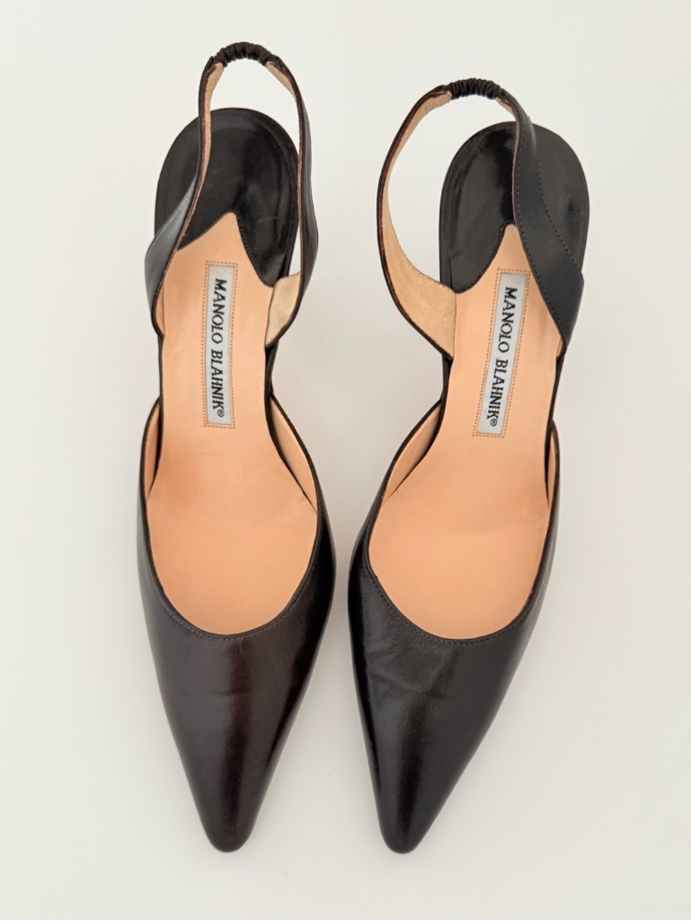 Manolo Blahnik Carolyne Slingback Pumps Dark Brown Leather Kitten Heel EU 40 - Picture 2 of 9